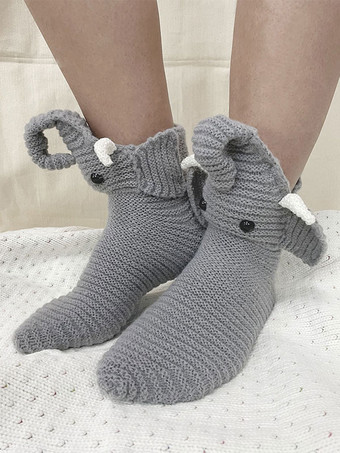 Calzini Grigio Misto cotone/poliestere Animalier Stampa Elefante Abbigliamento per la casa Inverno Caldo Carino Acc