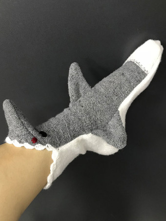 Chaussettes Gris Poly/Coton Imprimé Animal Requin Hiver