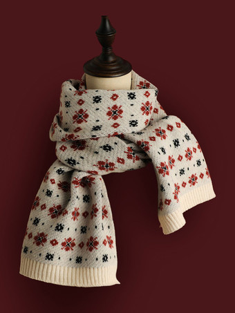 ホワイト 女性用スカーフ 品質 クリスマス柄 ポリ/コットンブレンド ホリデーギフト ホームウェア 冬 暖かい かわいいアクセサリー