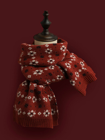 バーガンディー女性用スカーフ 品質 クリスマス柄 ポリ/コットンブレンド ホリデーギフト ホームウェア 冬 暖かい かわいいアクセサリー