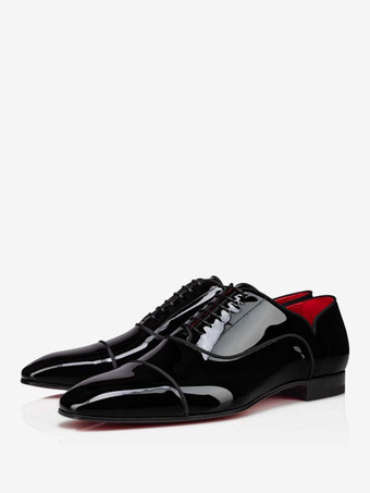 Men's Dress Shoes Black Square Toe Patent Leather Derby Prom Party Wedding Shoes