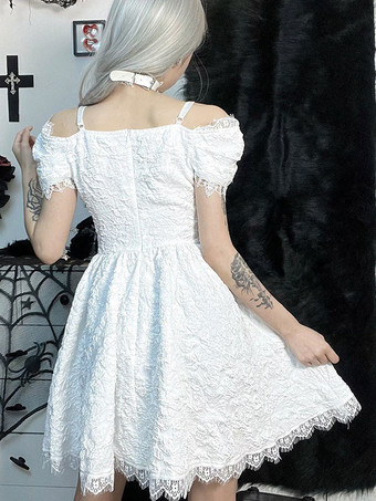 Gothic-Lolita-Kleider Spitze Spinne hohl eine Schulter dunkles Kreuz hohe Taille Spitzen-Jacquard-Rock