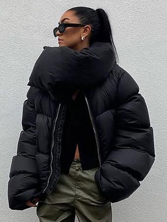 Chaqueta de invierno para mujer, Parka corta gruesa y cálida, Pu abrigos  negros de cuero, chaquetas