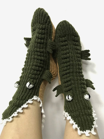 グリーン ソックス グレー ポリ/コットン ブレンド アニマル プリント ウィンター ウォーム アクセ