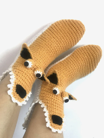 イエローソックス グレー ポリ/コットン ブレンド アニマル プリント ウィンター ウォーム アクセ