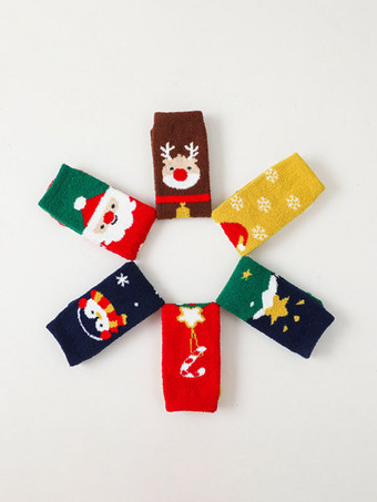 ソックス レッド ポリ/コットン ブレンド クリスマス パターン 冬 暖かい アクセ