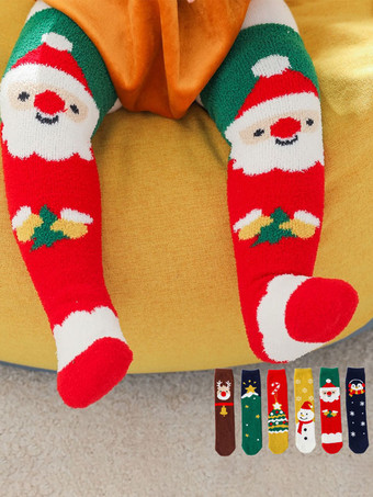 ソックス レッド ポリ/コットン ブレンド クリスマス パターン 冬 暖かい アクセ