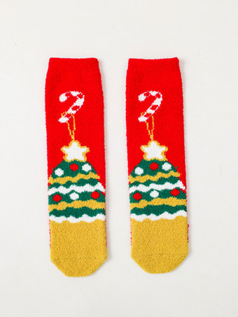 ソックス レッド ポリ/コットン ブレンド クリスマス パターン 冬 暖かい アクセ