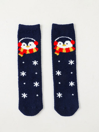 ソックス レッド ポリ/コットン ブレンド クリスマス パターン 冬 暖かい アクセ