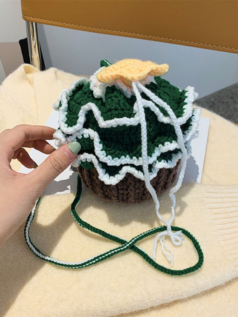 女性 のバッグ グリーン ポリ/コットン ブレンドかぎ針編みレースアップ クリスマス バッグ