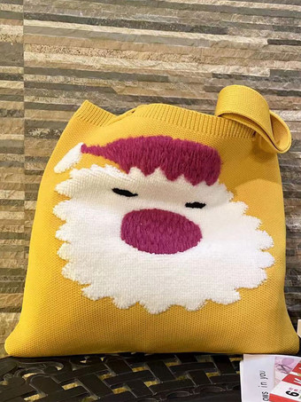 女性 のバッグ イエロー ポリ/コットン ブレンドかぎ針編みクリスマス パターン ダブル ハンドル ストラップ縦型クリスマス バッグ
