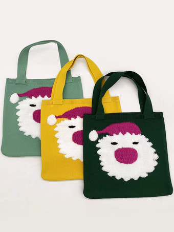 女性 のバッグ イエロー ポリ/コットン ブレンドかぎ針編みクリスマス パターン ダブル ハンドル ストラップ縦型クリスマス バッグ