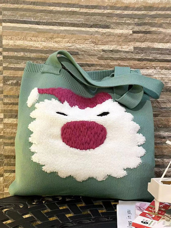 女性 のバッグ イエロー ポリ/コットン ブレンドかぎ針編みクリスマス パターン ダブル ハンドル ストラップ縦型クリスマス バッグ