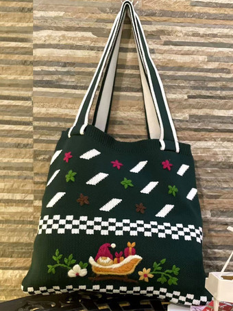 Женские сумки Зеленые сумки из полиэстера/хлопка Вязание крючком с двойными ручками Ремни Рождественские сумки