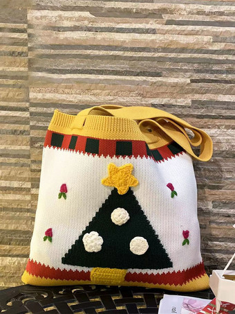 女性's バッグ ピンク ポリ/コットン ブレンド かぎ針編み フローラル プリント ダブル ハンドル ストラップ クリスマス バッグ