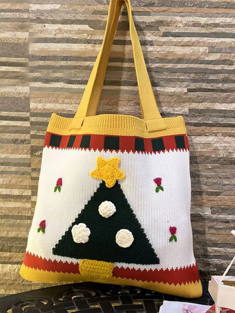 イエロー女性's バッグ ピンク ポリ/コットン ブレンド かぎ針編み フローラル プリント ダブル ハンドル ストラップ クリスマス バッグ