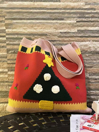 女性's バッグ ピンク ポリ/コットン ブレンド かぎ針編み フローラル プリント ダブル ハンドル ストラップ クリスマス バッグ