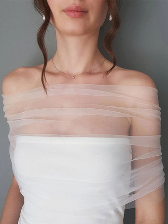 ウェディング ラップ アイボリー ジュエル ネック マント チュール ボタン ブライダル カバーアップ