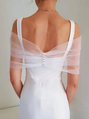 ホワイト ウェディング ラップ アイボリー ジュエル ネック マント チュール ボタン ブライダル カバーアップ