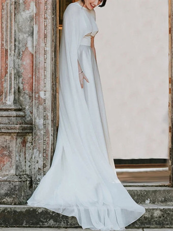 ウェディングラップ アイボリー ジュエルネック クローク シフォン ブライダル カバーアップ