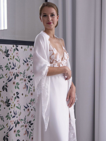 Écharpe de mariage Capes à demi-manches ivoire Capes de mariée en crêpe