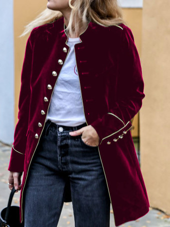 BordeauxVeste Femme Boutons Velours Manteau Chaud d'Hiver