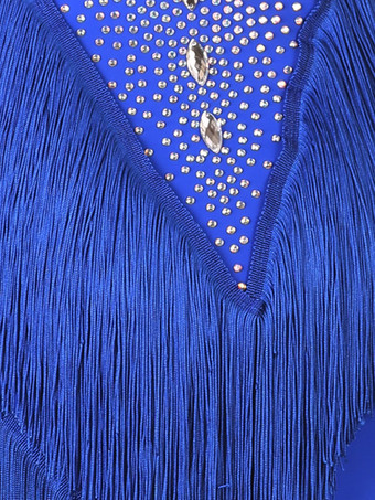 ラテンダンスドレス ロイヤルブルー レディースセット ライクラスパンデックスドレス ダンスウェア