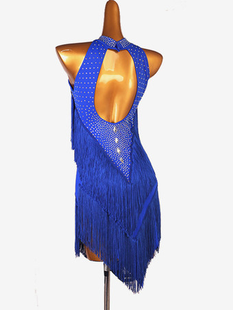 ラテンダンスドレス ロイヤルブルー レディースセット ライクラスパンデックスドレス ダンスウェア