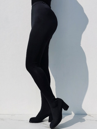 レディース パンツ シューズ ブラック スティレット ヒール オーバー ザ ニー ブーツ エラスティック ブーツ