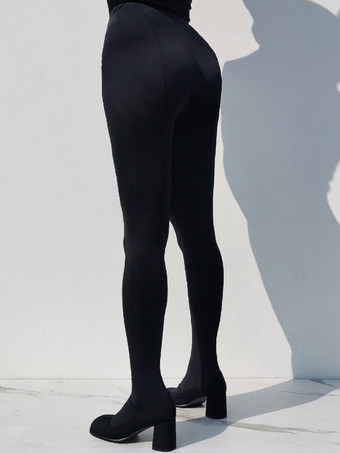 レディース パンツ シューズ ブラック スティレット ヒール オーバー ザ ニー ブーツ エラスティック ブーツ