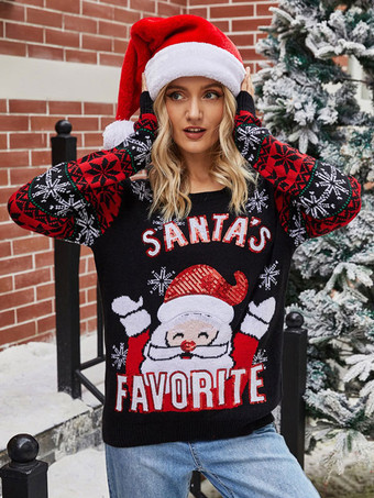 Вязаные пуловеры для женщин 2024 Рождественские свитера Санта-Клауса
