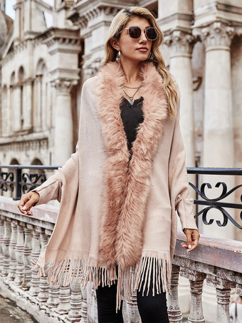 ピンクセーター ライトアプリコット ポリエステル 長袖 カーディガン ワインレッド