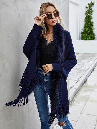 ディープブルーセーター ライトアプリコット ポリエステル 長袖 カーディガン ワインレッド