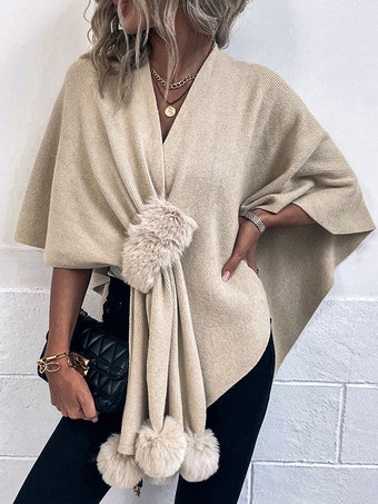 Poncho de mujer con cuello en V capa gris ropa de abrigo de primavera 2023