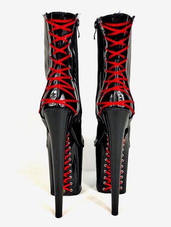 ポールダンスシューズ女性アンクルブーツスパンコール布黒ジッパーオープントゥハイプラットフォームハイヒールブーツ