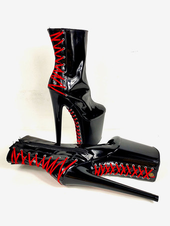 ポールダンスシューズ女性アンクルブーツスパンコール布黒ジッパーオープントゥハイプラットフォームハイヒールブーツ