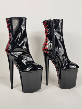 ポールダンスシューズ女性アンクルブーツスパンコール布黒ジッパーオープントゥハイプラットフォームハイヒールブーツ