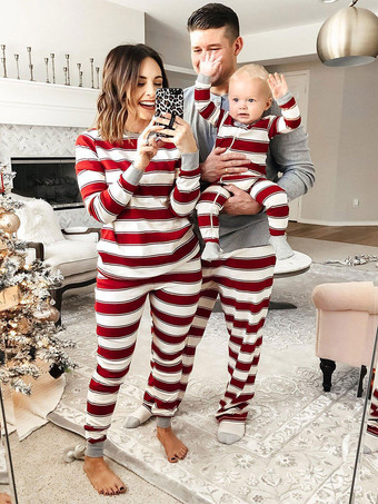 Conjuntos superiores de pantalones con patrón navideño de poliéster para niños y adultos de pijamas navideños familiares