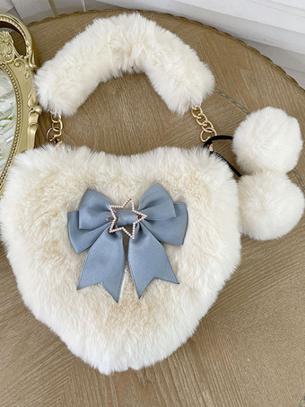 ライトスカイブルーロココ スタイル ロリータ バッグ エクリュ ホワイト ポリエステル ポンポン ボウ ポリエステル アクセサリー ロリータ アクセサリー