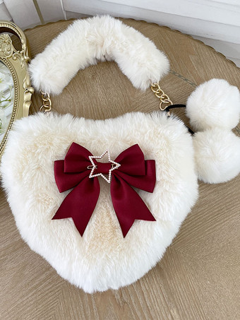 レッド ロココ スタイル ロリータ バッグ エクリュ ホワイト ポリエステル ポンポン ボウ ポリエステル アクセサリー ロリータ アクセサリー