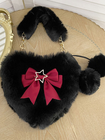 ブラック ロココ スタイル ロリータ バッグ エクリュ ホワイト ポリエステル ポンポン ボウ ポリエステル アクセサリー ロリータ アクセサリー