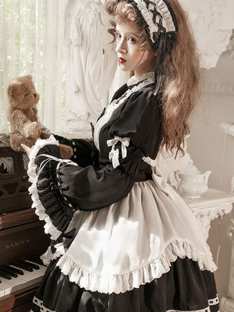 ロリータドレス ティーパーティースタイル ロリータスカート フリル ノースリーブ ポリエステル 甘い ブラック