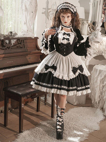 ロリータドレス ティーパーティースタイル ロリータスカート フリル ノースリーブ ポリエステル 甘い ブラック