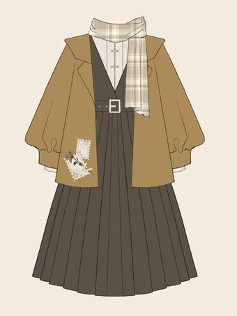 アカデミック ロリータ 衣装 コーヒー ブラウン 長袖 スカート ブラウス