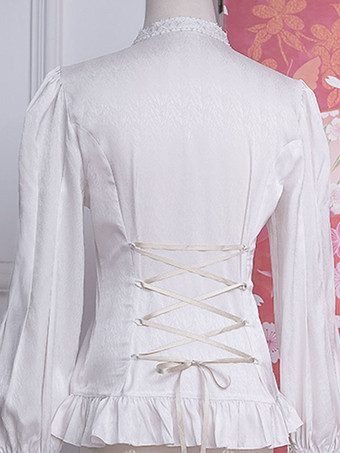 古典的なロリータ ブラウス フリル レース長袖ブラウス ロリータ トップ ブラック ロリータ シャツ