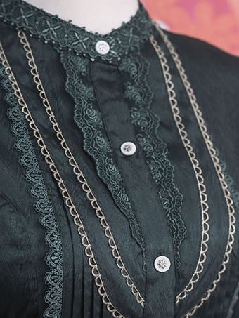 古典的なロリータ ブラウス フリル レース長袖ブラウス ロリータ トップ ブラック ロリータ シャツ