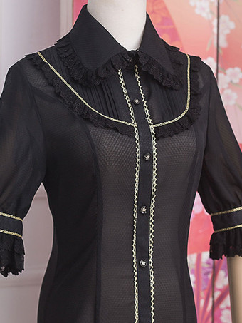 ロココ スタイル ロリータ ブラウス フリル レース ロリータ トップ ハーフ スリーブ ブラウス ホワイト ロリータ シャツ