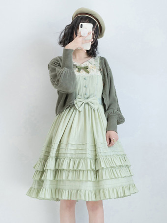ライトグリーン スウィートロリータドレス ポリエステル ノースリーブ ジャンパードレス