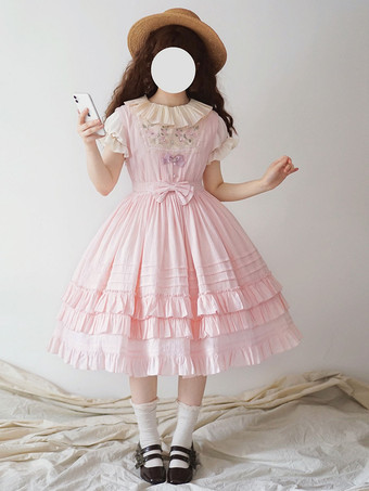 ピンクスウィートロリータドレス ポリエステル ノースリーブ ジャンパードレス