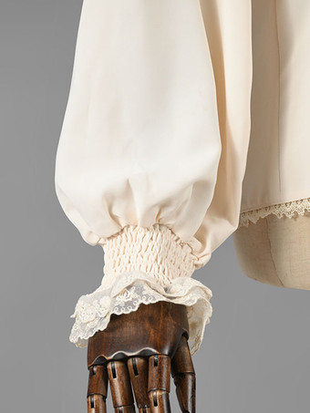 クラシックロリータブラウスロリータトップエクリュホワイトロングスリーブレースフリルロリータシャツ